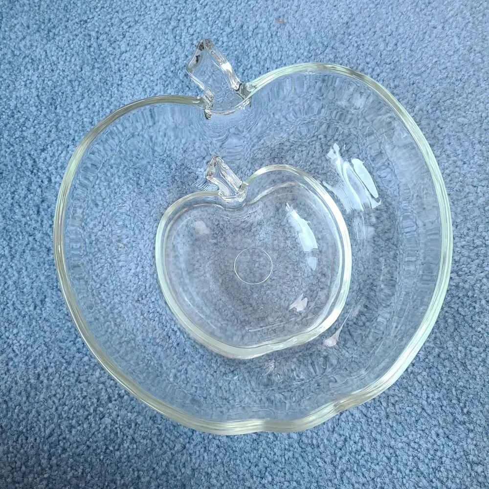 Vintage Hazel Atlas Glass Orchard Pattern Apple Glass Ware Small and Large Bowls